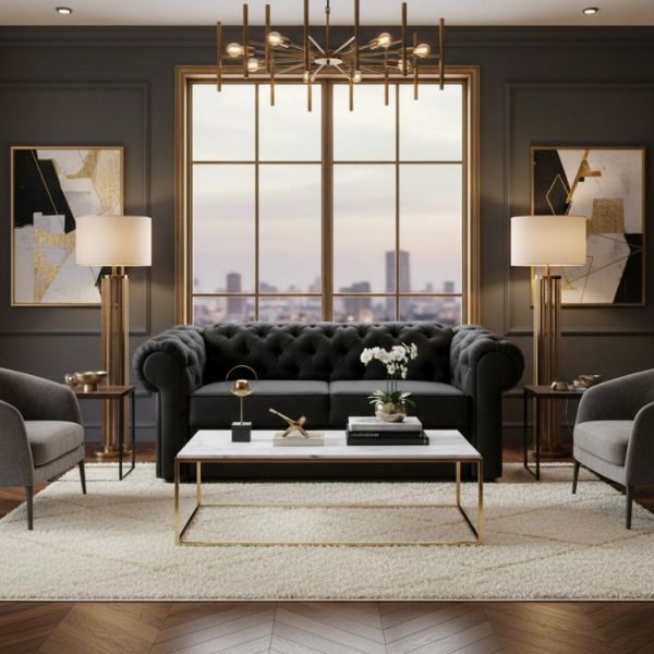 	Canapea fixa 2 locuri negru Valentino