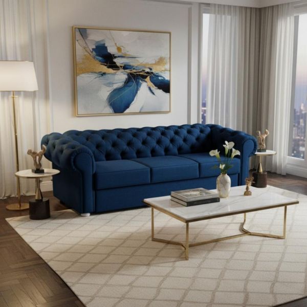 Canapea extensibila 3 locuri albastru/alb Valentino