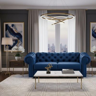 Canapea fixa 2 locuri albastru/alb Valentino