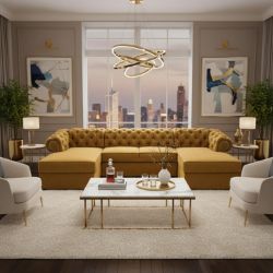 	Coltar extensibil forma U galben mustar Versace