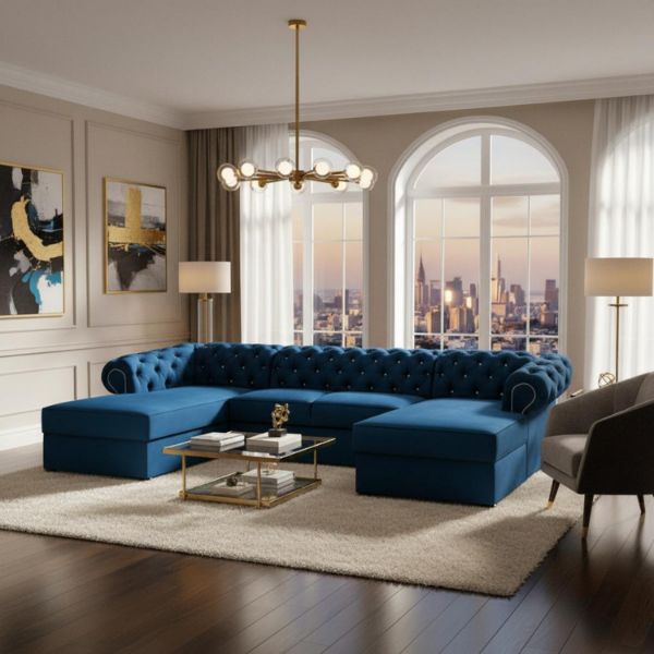 Coltar extensibil forma U albastru inchis Versace