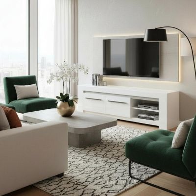 Comoda TV cu 2 usi si 2 nise alb lucios Pegase