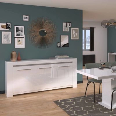 	Bufet cu 3 usi alb lucios Pegase