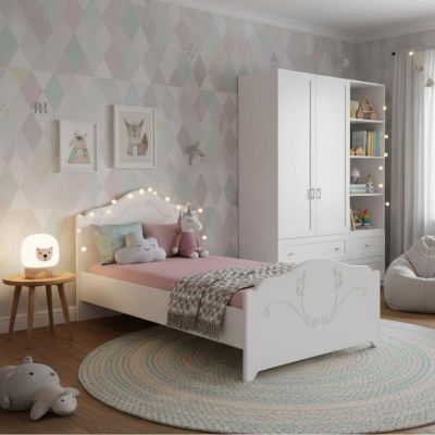 	Pat cu somiera 90 x 200 cm alb Sweet