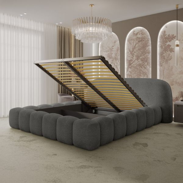 Pat tapitat somiera metalica rabatabila 160 x 200 cm gri inchis Orlando