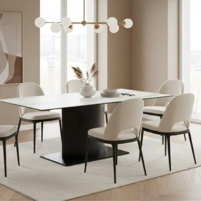 Masa fixa 200 cm blat ceramic alb Marbella