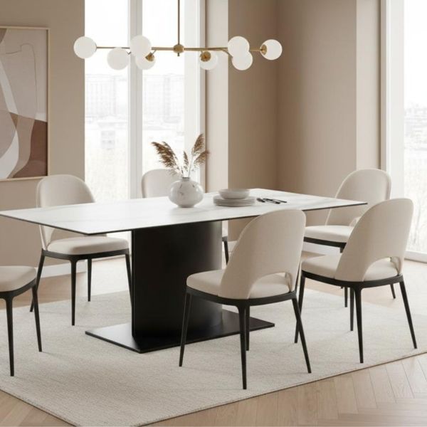 Masa fixa 200 cm blat ceramic alb Marbella