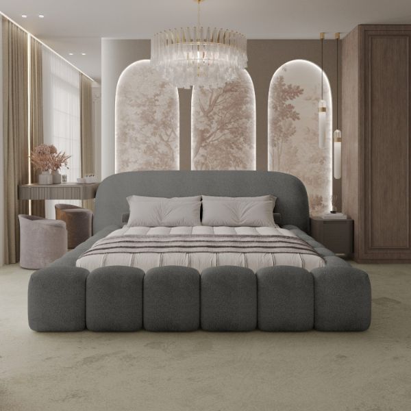 Pat tapitat somiera metalica rabatabila 180 x 200 cm gri inchis Orlando