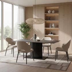 Masa fixa 200 cm blat ceramic negru Marbella