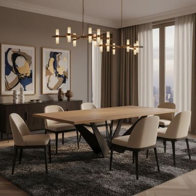 	Masa dining fixa 180 cm natur/negru Solid