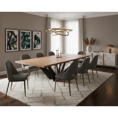 Masa dining fixa 260 cm natur/negru Solid