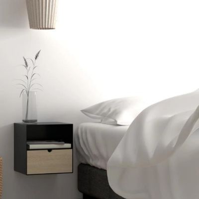 Noptiera suspendata 1 sertar si 1 nisa negru/bambus Joliet