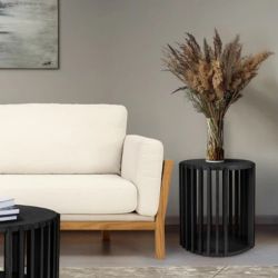 	Masuta laterala din stejar masiv si MDF cu finisaj negru Round