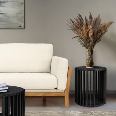 	Masuta laterala din stejar masiv si MDF cu finisaj negru Round