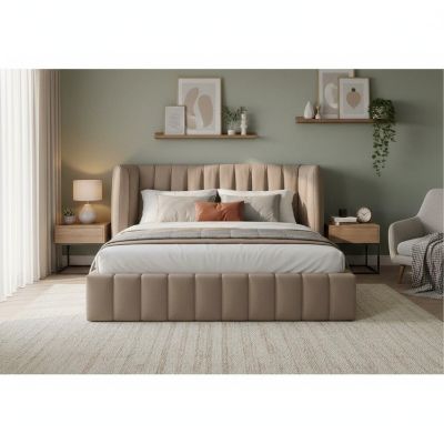 	Pat tapitat cu somiera rabatabila 160 x 200 cm taupe gri Marigold