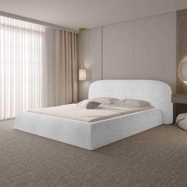  Pat tapitat somiera metalica rabatabila 140 x 200 cm gri deschis Atlanta