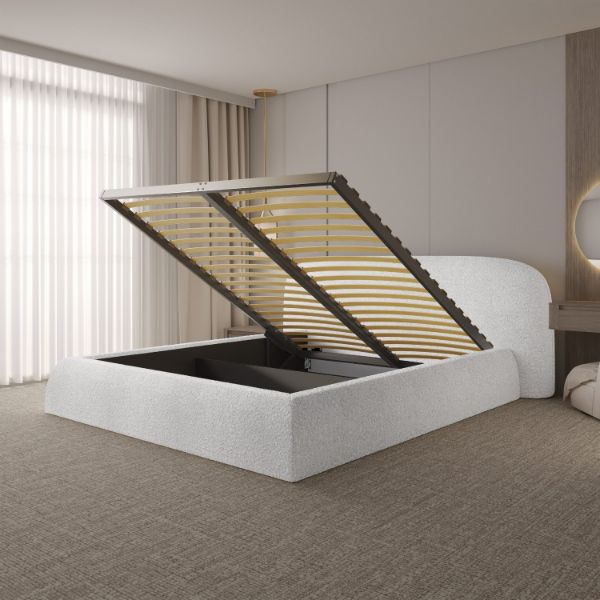 Pat tapitat somiera metalica rabatibila 200 x 200 cm gri deschis Atlanta 