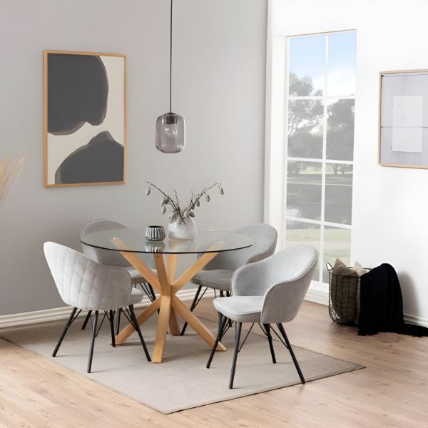 	Masa dining rotunda sticla 119 cm stejar Heaven