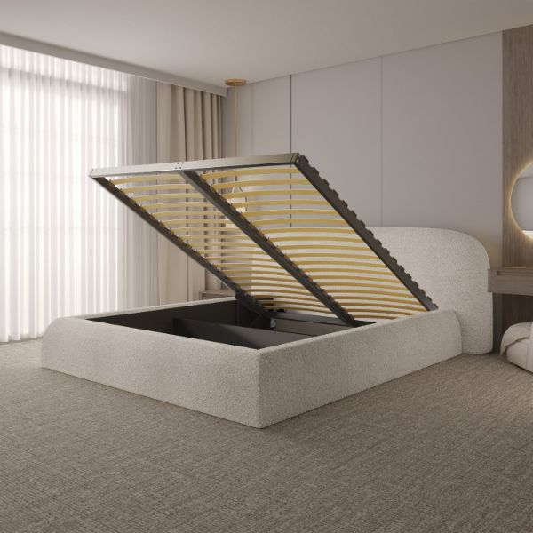 Pat tapitat somiera metalica rabatabila 160 x 200 cm bej Atlanta 