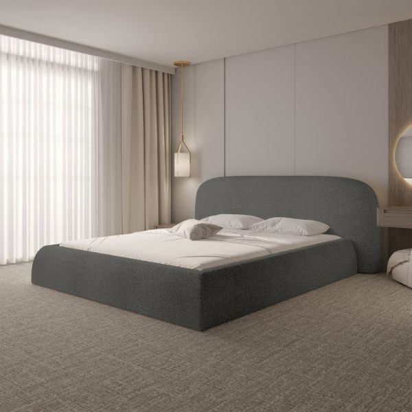 Pat tapitat cu somiera metalica rabatabila 160 x 200 cm gri inchis Atlanta