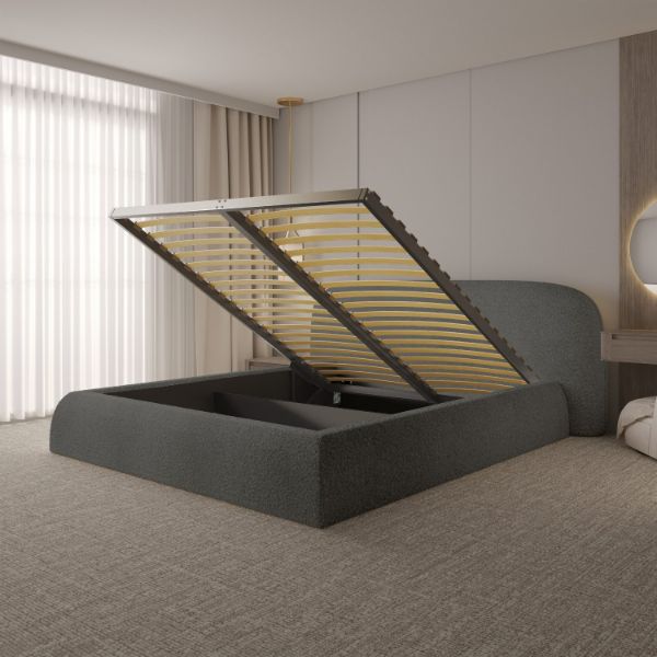 Pat tapitat cu somiera metalica rabatabila 160 x 200 cm gri inchis Atlanta