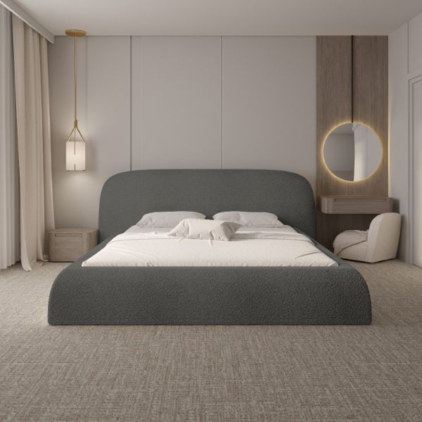 Pat tapitat somiera metalica rabatabila 180 x 200 cm gri inchis Atlanta