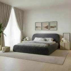 Pat tapitat somiera metalica rabatabila 160 x 200 cm gri inchis Atlanta