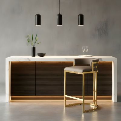 	Scaun bar tapitat maro deschis/auriu Vegas 60