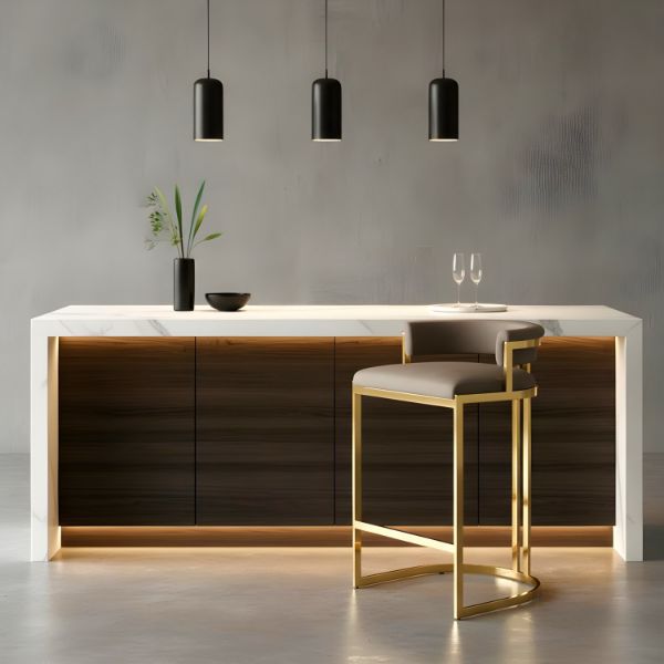 	Scaun bar tapitat maro deschis/auriu Vegas 60