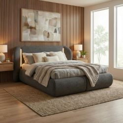 	Pat tapitat iluminare 160 x 200 cm gri inchis Coco