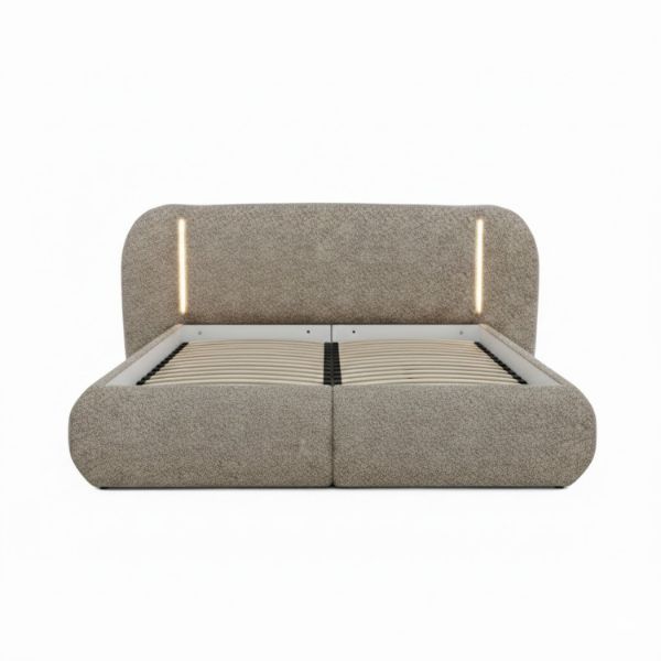 Pat tapitat cu iluminare 140 x 200 cm maro Coco