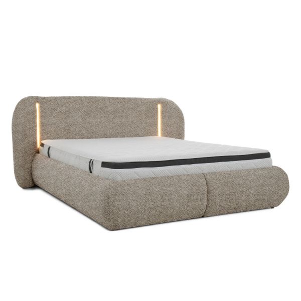 Pat tapitat cu iluminare 140 x 200 cm maro Coco