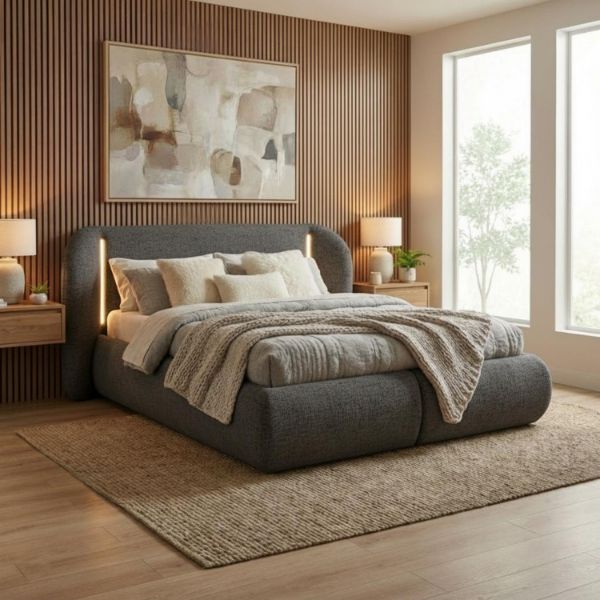 	Pat tapitat iluminare 180 x 200 cm gri inchis Coco