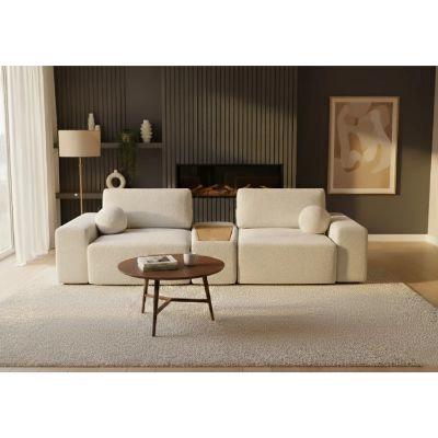 	Canapea extensibila 3 locuri, cu masa, crem, Morgan