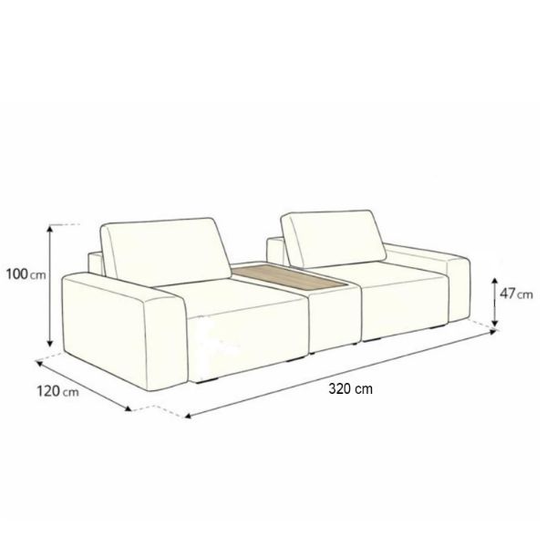 Canapea extensibila 3 locuri, cu masa, crem, Morgan