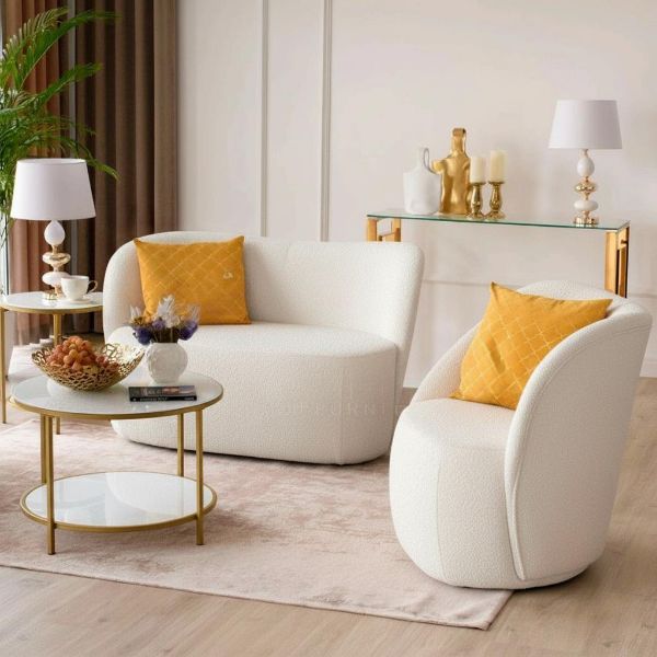 Fotoliu tapitat alb Nico