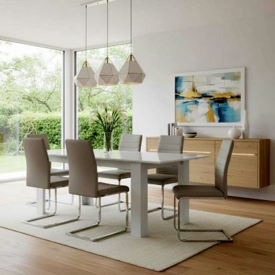 Masa dining extensibila 136/186 cm alb lucios Nell