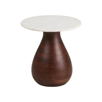 Masuta laterala, marmura, lemn mango, alb/maro inchis Heide