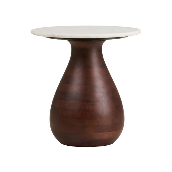 Masuta laterala, marmura, lemn mango, alb/maro inchis Heide