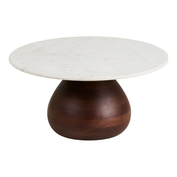 Masuta cafea, marmura, lemn mango, alb/maro inchis Heide