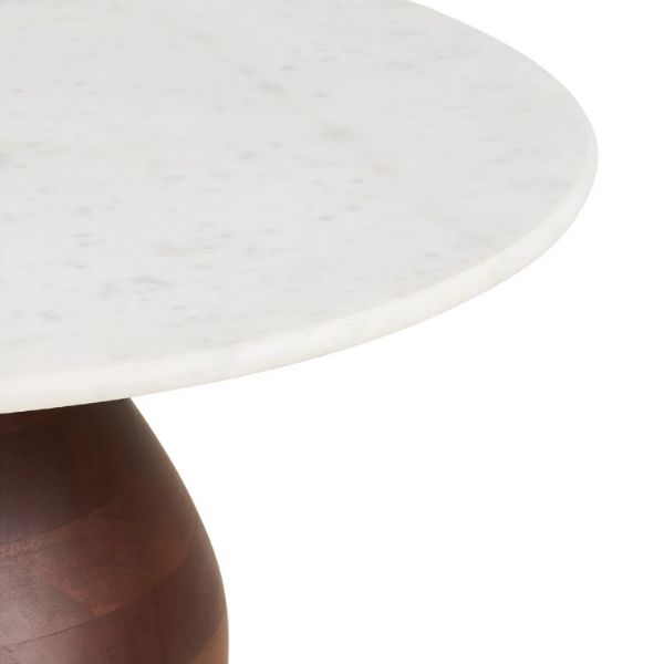 Masuta cafea, marmura, lemn mango, alb/maro inchis Heide