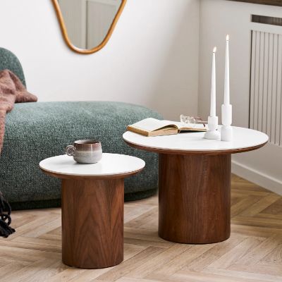 Masuta cafea rotunda alb/nuc Noli