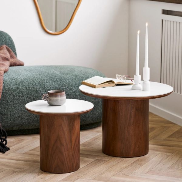 Masuta cafea rotunda alb/nuc Noli