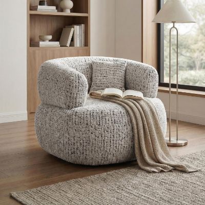 Fotoliu tapitat rotativ crem Lumi