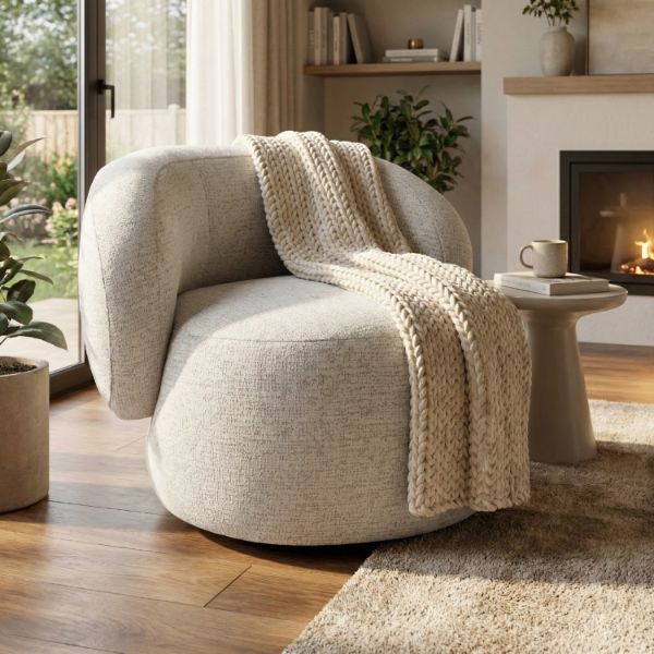 	Fotoliu tapitat rotativ crem Moa