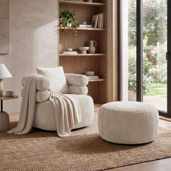 Taburet tapitat rotund crem Nela