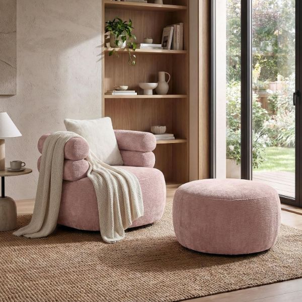 	Fotoliu tapitat rotativ roz Nela