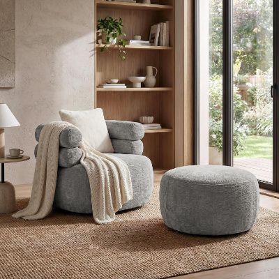 Fotoliu tapitat rotativ gri Nela