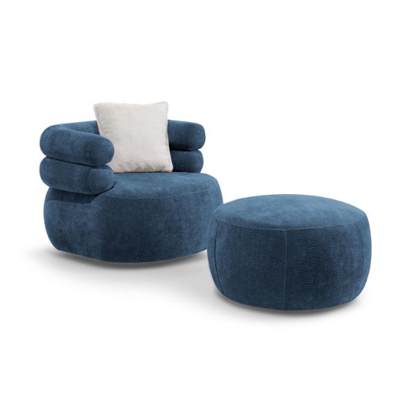 Taburet tapitat rotund albastru Nela