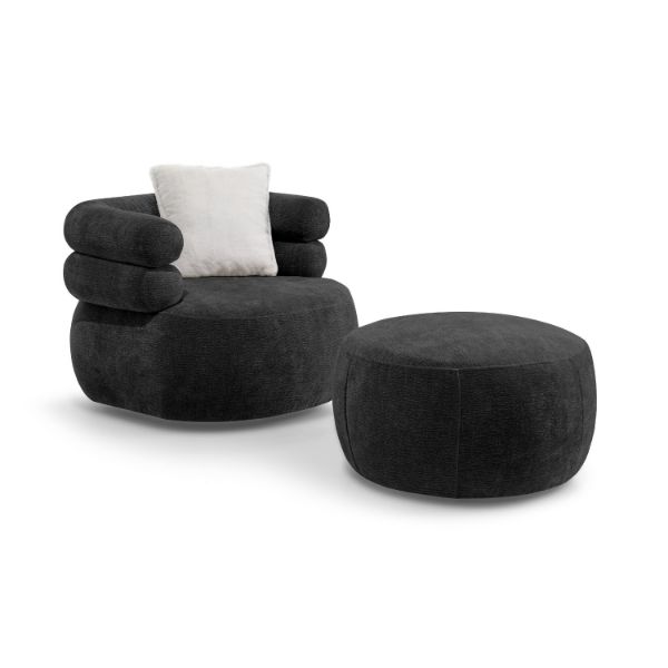 Taburet tapitat rotund negru Nela